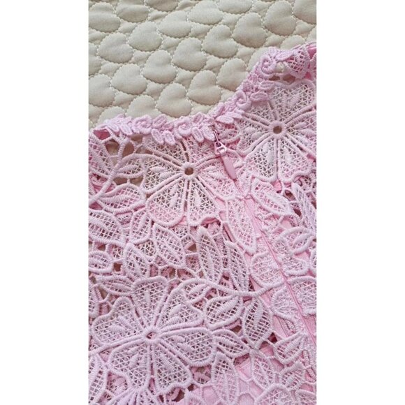 Women's Embroidery Sleeveless Lace Hollow Out Mini Dress Short Skirt Pink Size L - Picture 6 of 9
